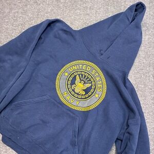 Vintage Soffe US Navy Hoodie Mens Large Blue Graphic Pullover Made In USA